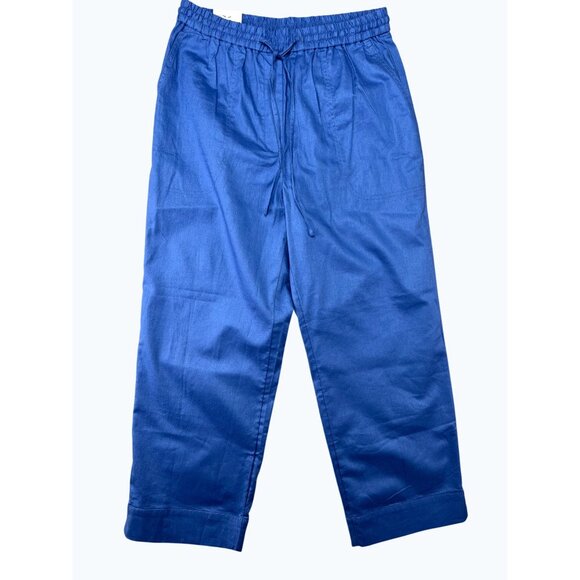 Banana Republic Poplin Relaxed Straight Ankle Pants Pull On Drawstring Blue M - Picture 12 of 15